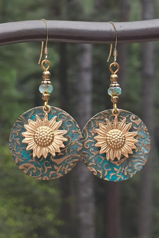 Retro Sunflower Disc Alloy Dangle Earrings