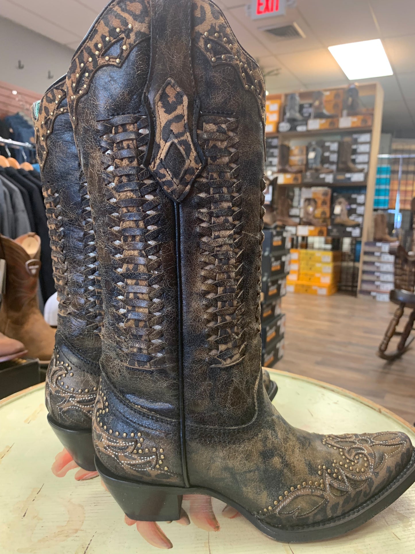 CORRAL WOMEN'S LEOPARD PRINT WOVEN WESTERN BOOTS - SNIP TOE C3881