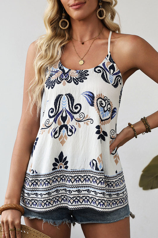 Blue Bohemian Spaghetti Straps Tank