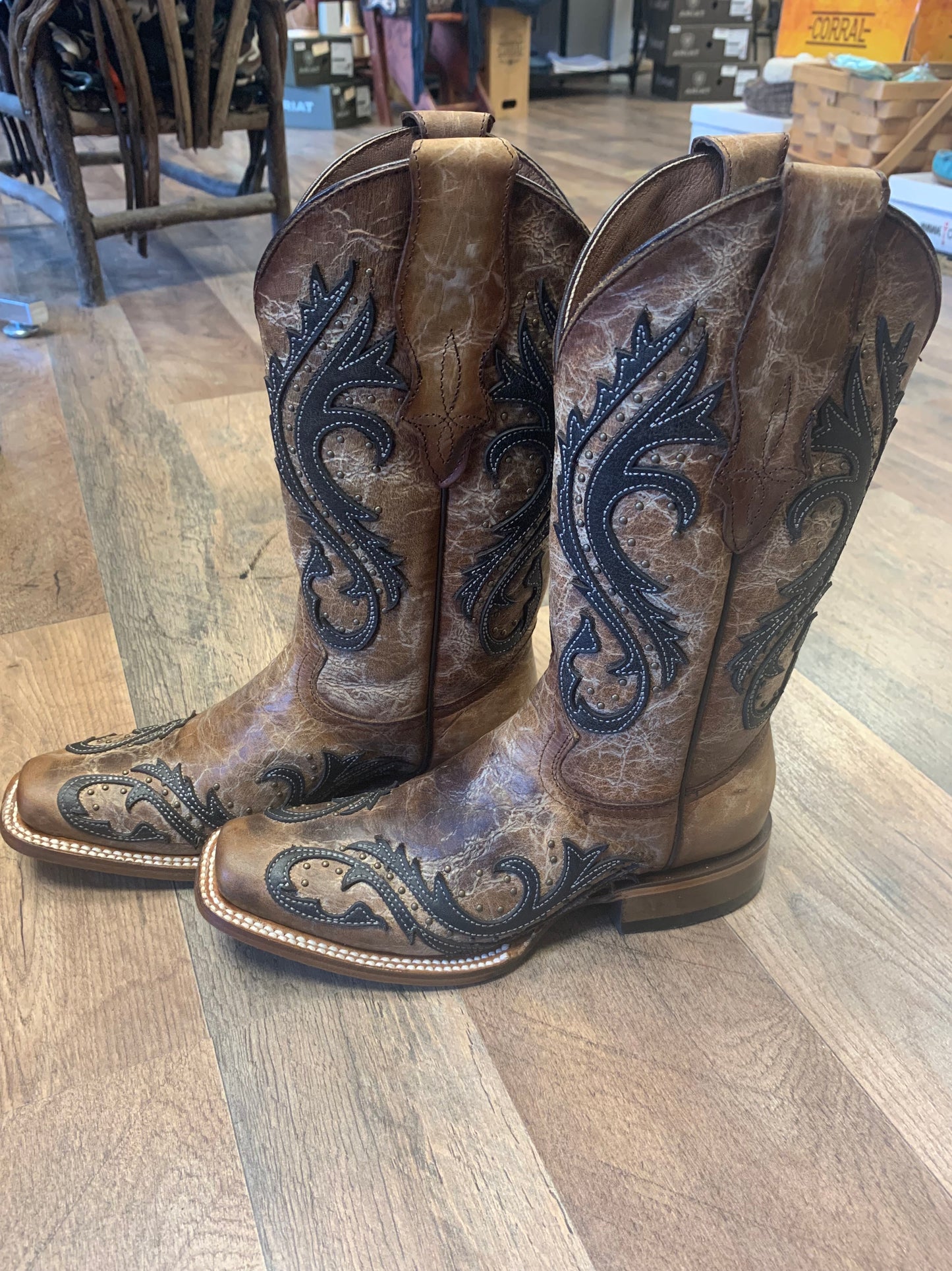Corral Western Boots Overlay Embroidery Brown L2052