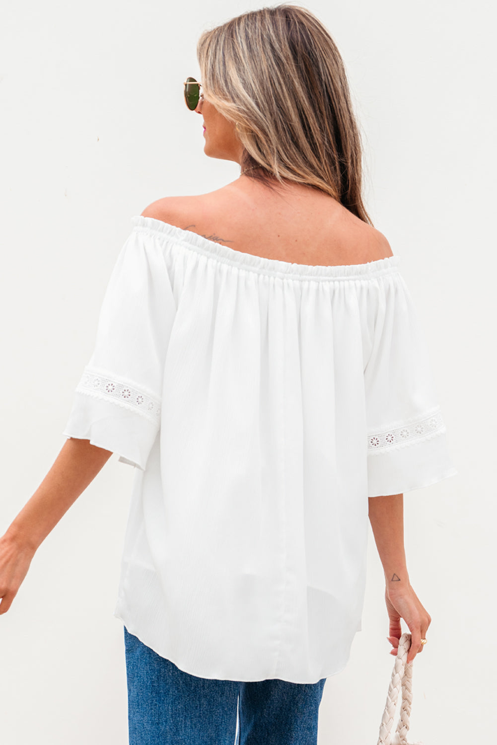 White Frilly Off Shoulder Lace Blouse