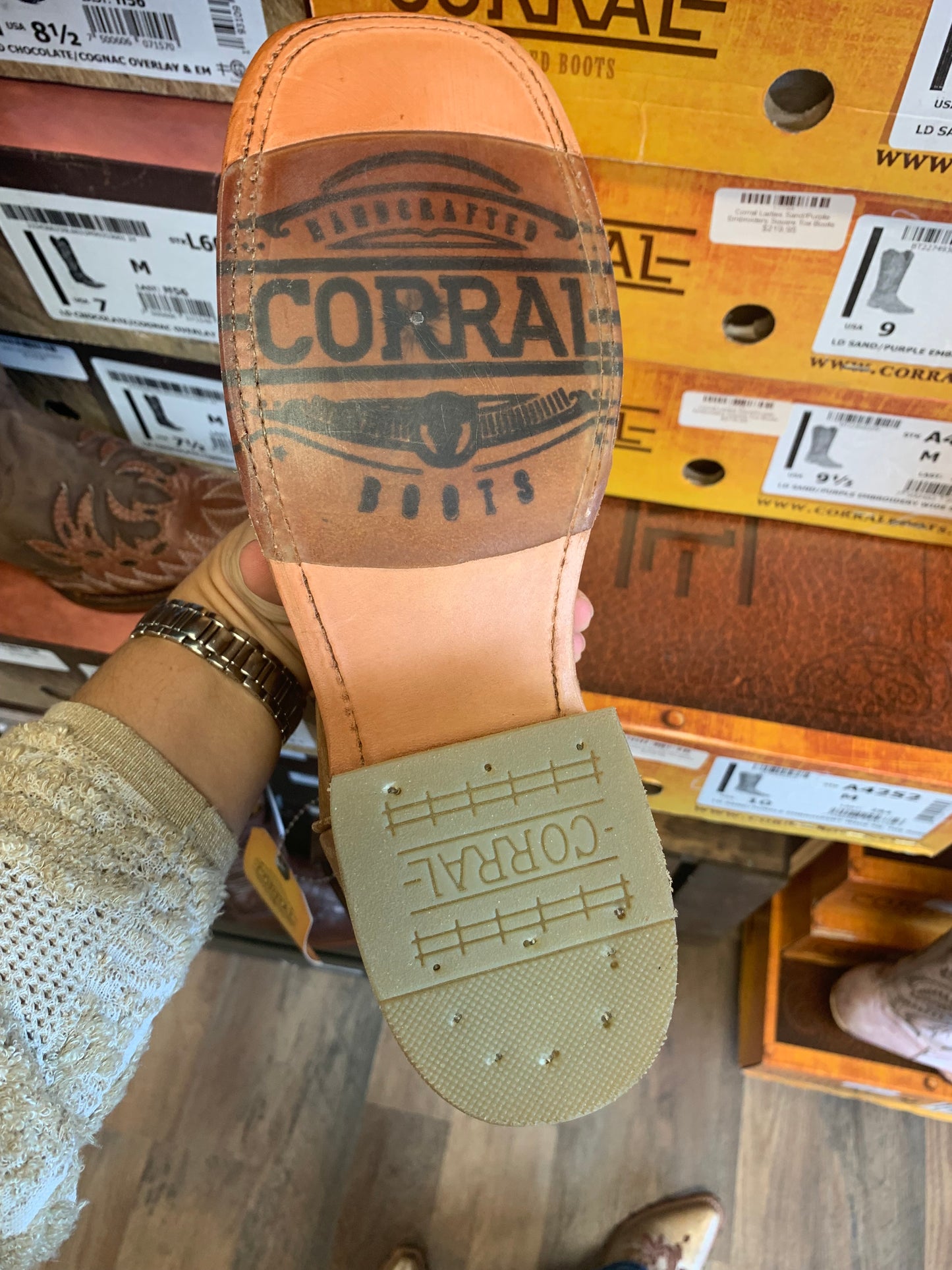 Corral Ladies Sand/Purple Embroidery Square Toe Boots A4252 - Boot N Shoot