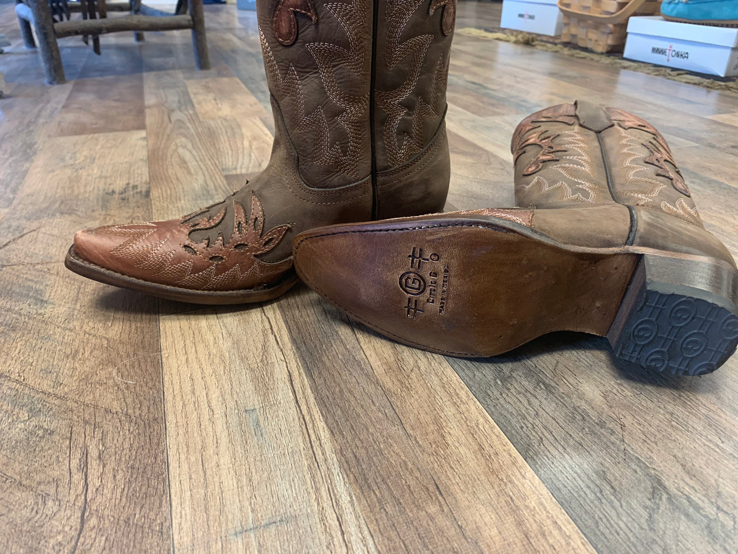 Corral Ladies Chocolate Overlay Embroidery Wing Snip Toe Boot L6031 - Boot N Shoot