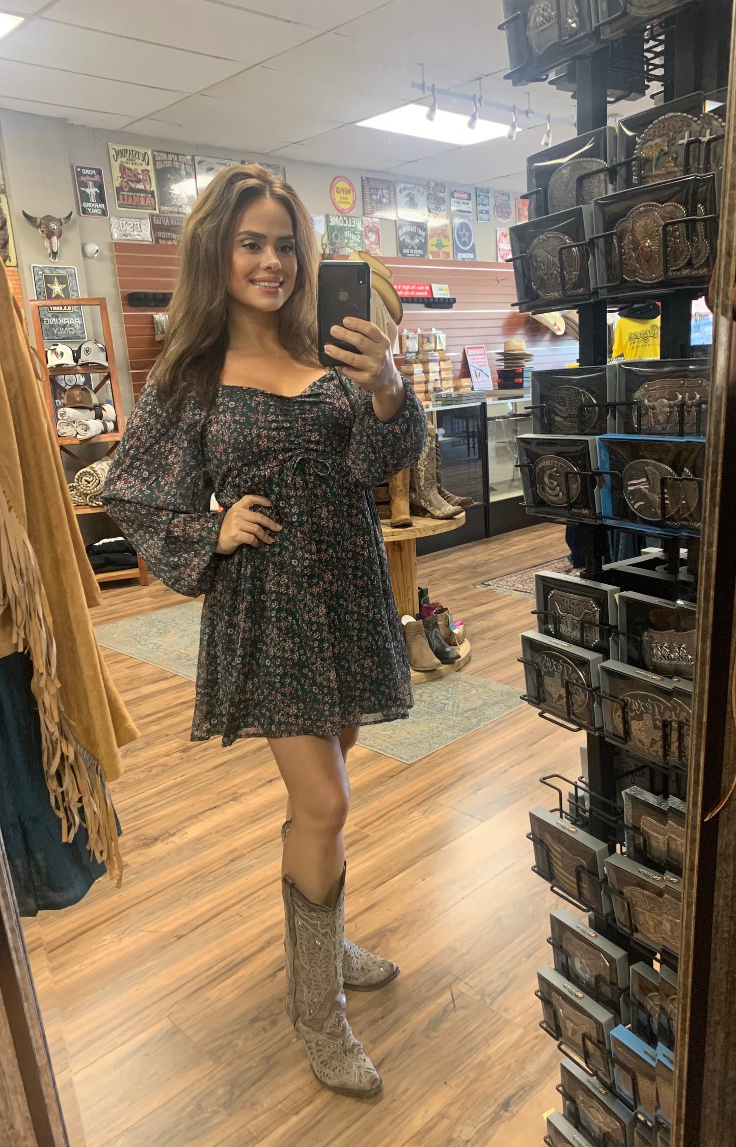 Green Floral Print Sweetheart Dress