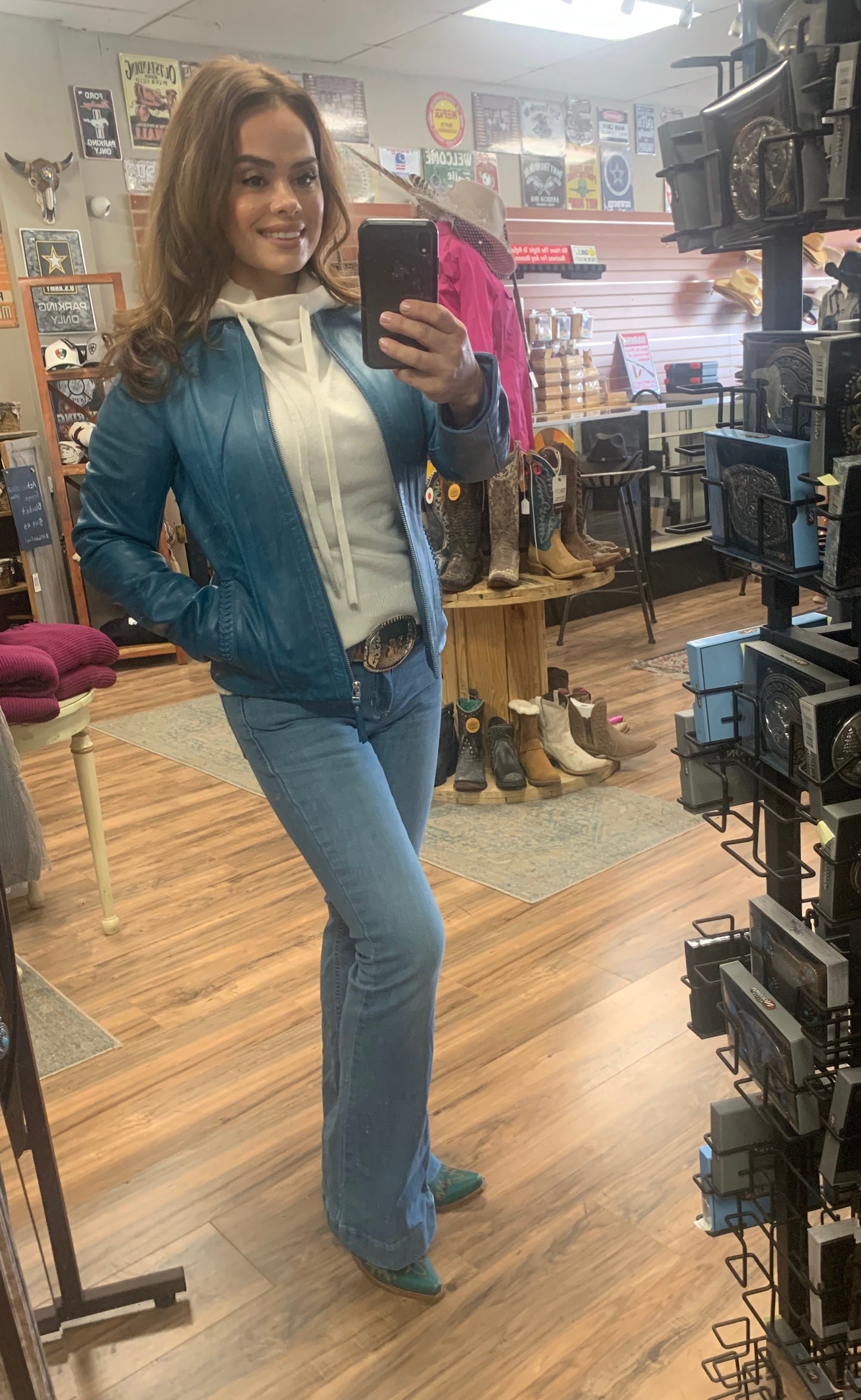 Scully Ladies Blue Leather Jacket
