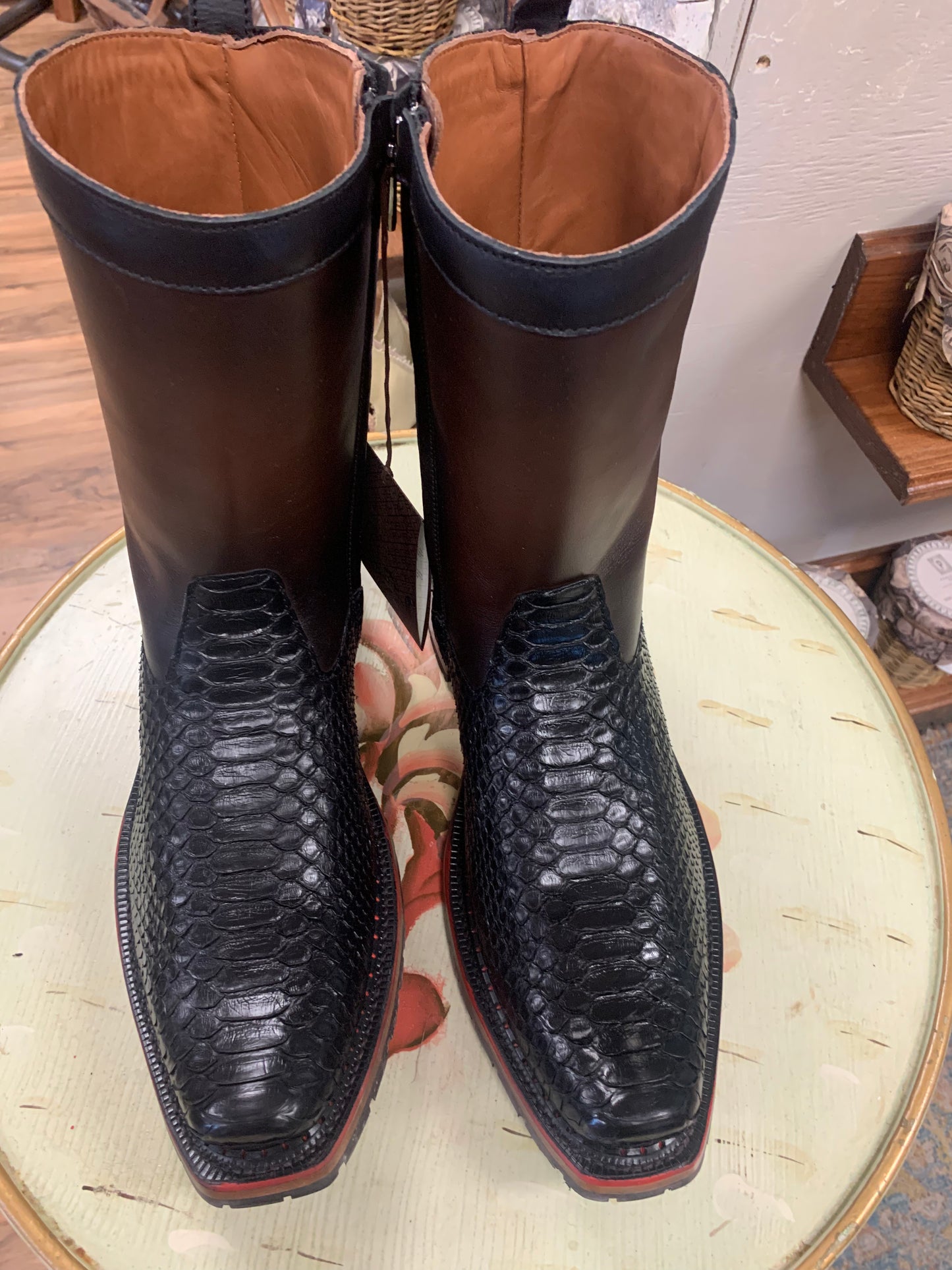 CUADRA MENS BLACK BROWN PYTHON ZIPPER NARROW SQUARE