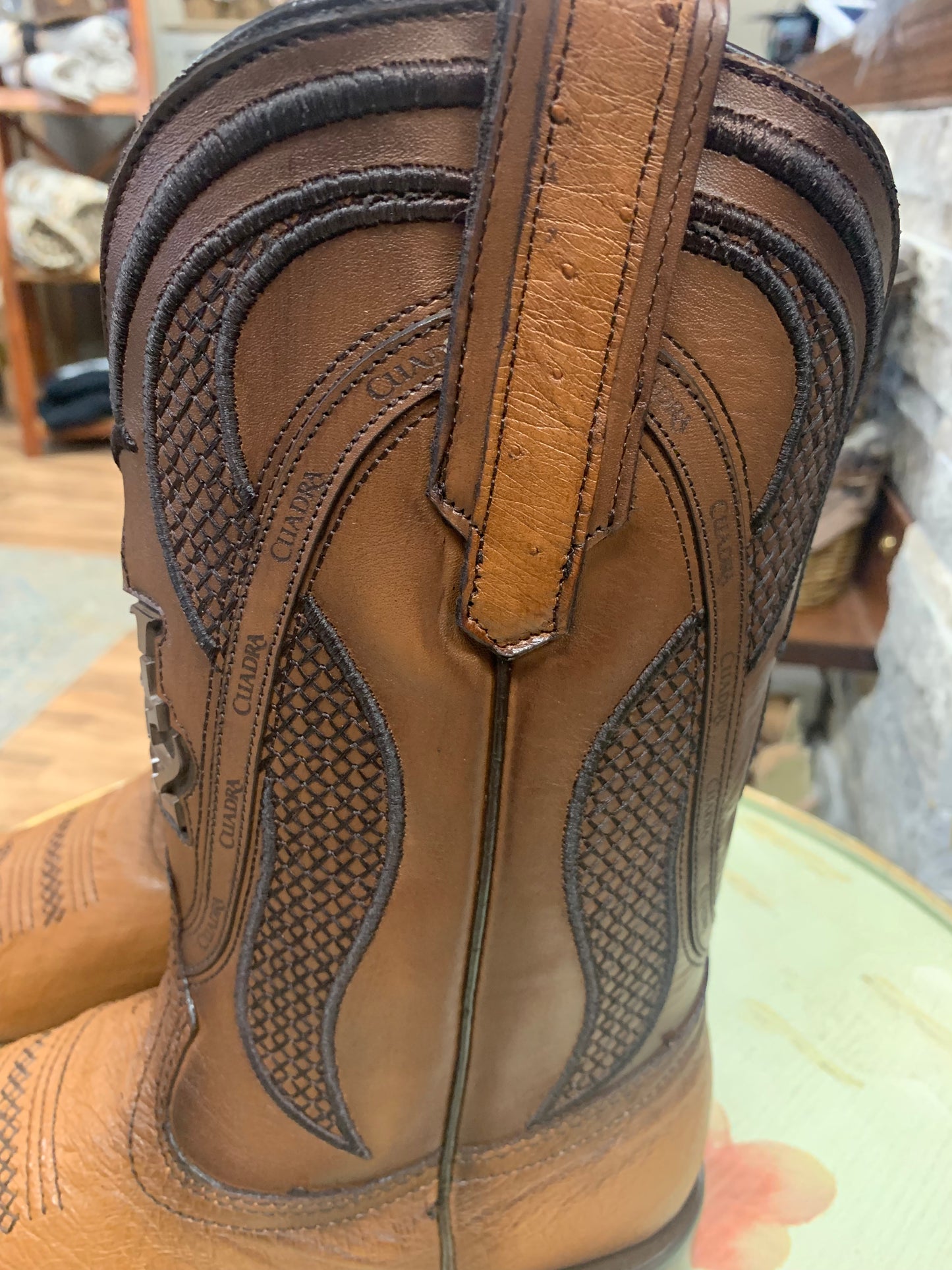 Cuadra Honey Ostrich Bovine Leather Laser Woven Square Toe