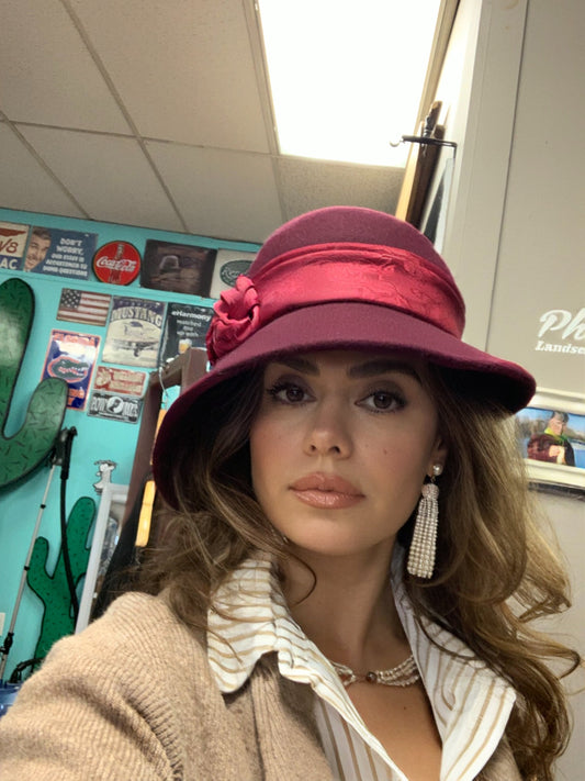 Darlene Ruby Red Satin Bow Wool Hat