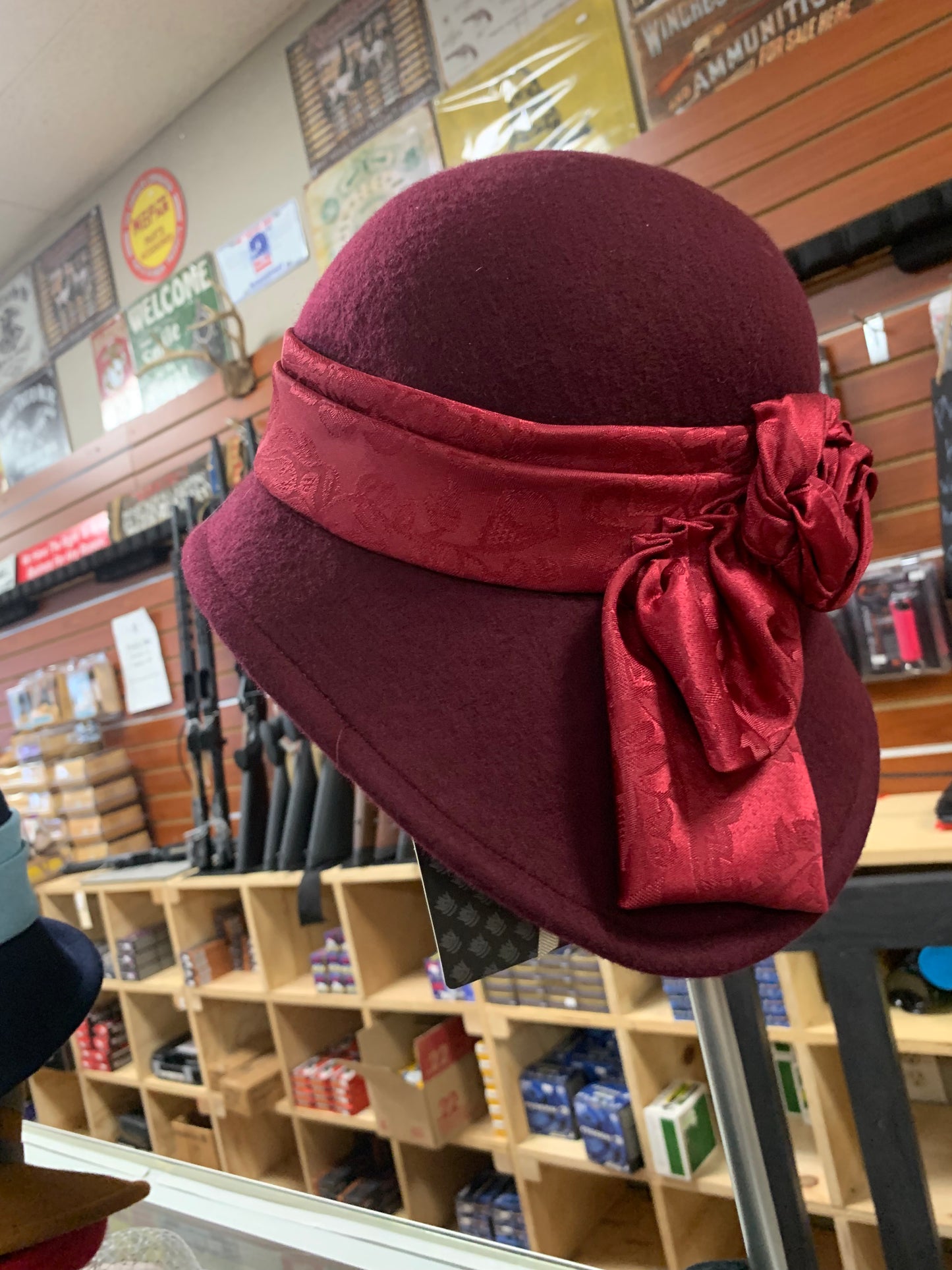 Darlene Ruby Red Satin Bow Wool Hat