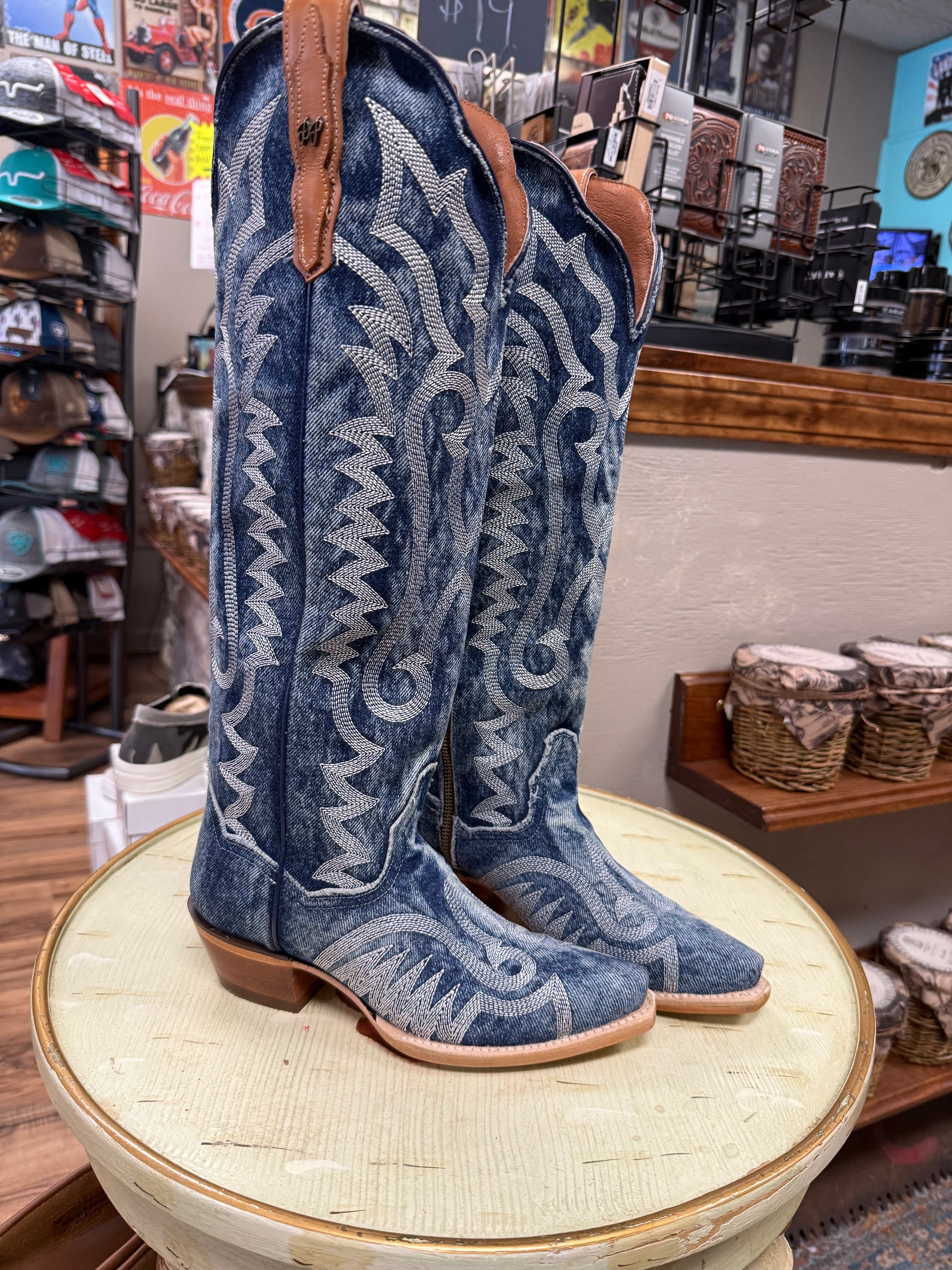 Dan Post Women's Denim Darlin' Tall Western Boots - Snip Toe