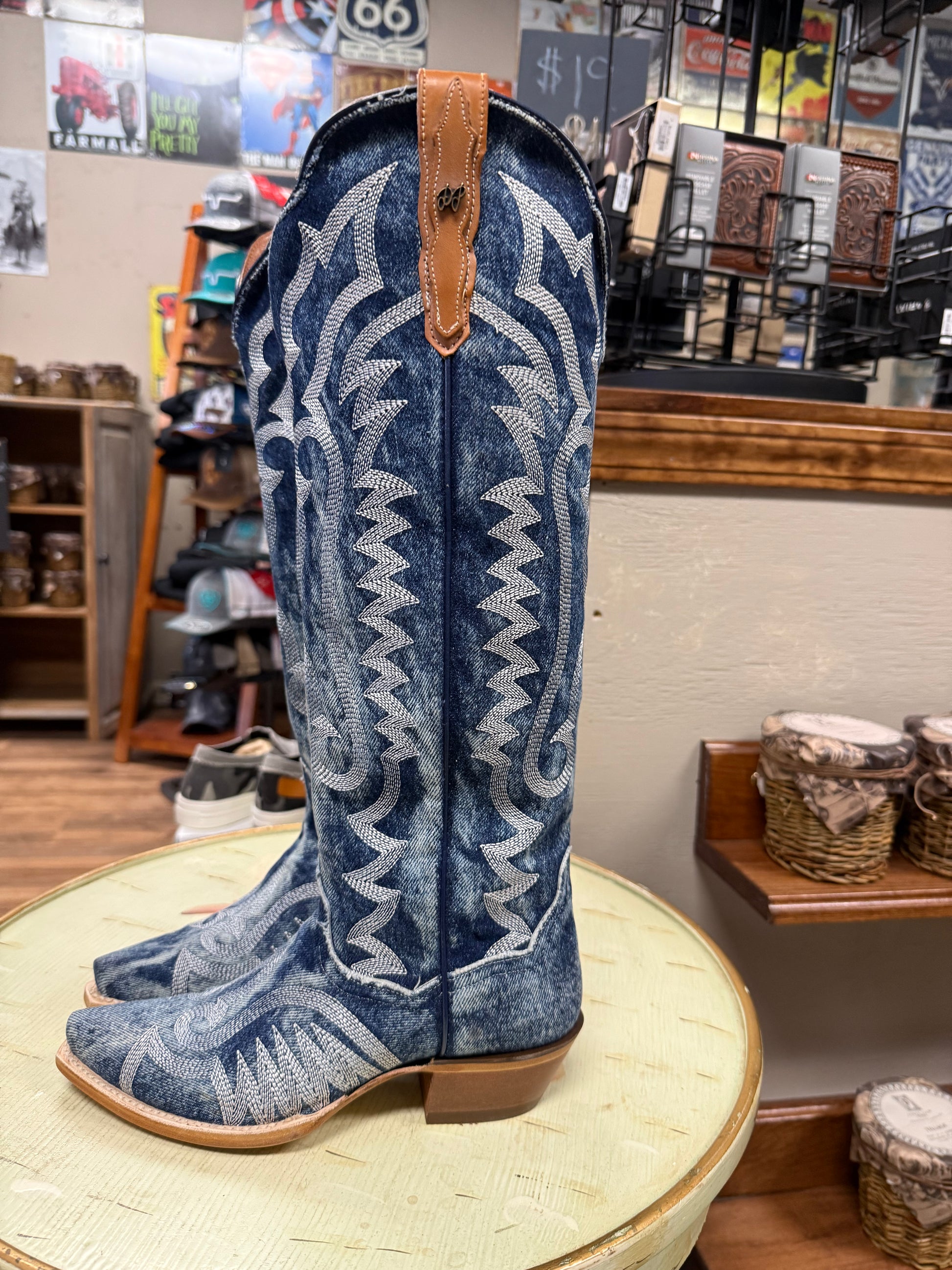Dan Post Women's Denim Darlin' Tall Western Boots - Snip Toe