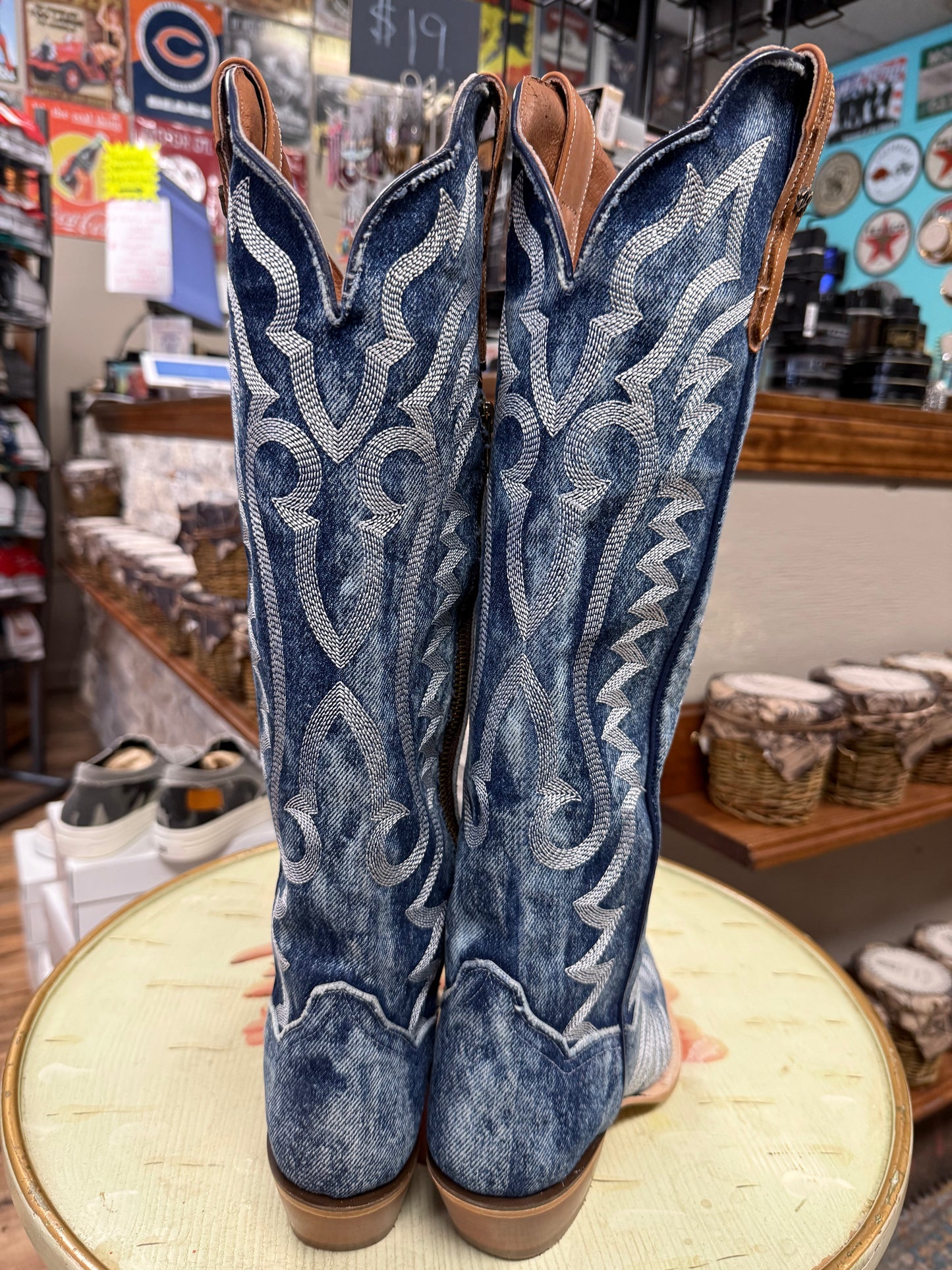 Dan Post Women's Denim Darlin' Tall Western Boots - Snip Toe