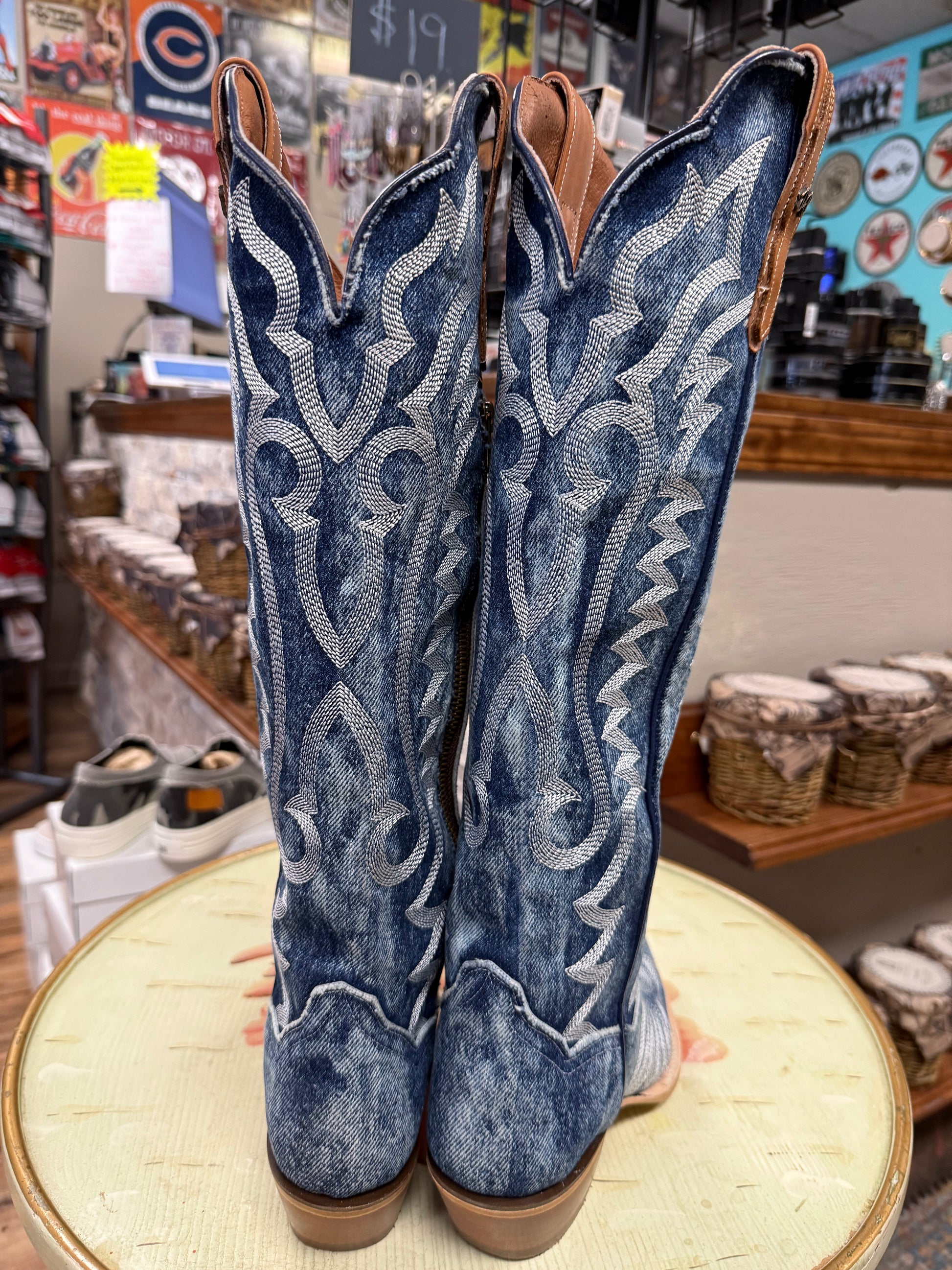 Dan Post Women's Denim Darlin' Tall Western Boots - Snip Toe