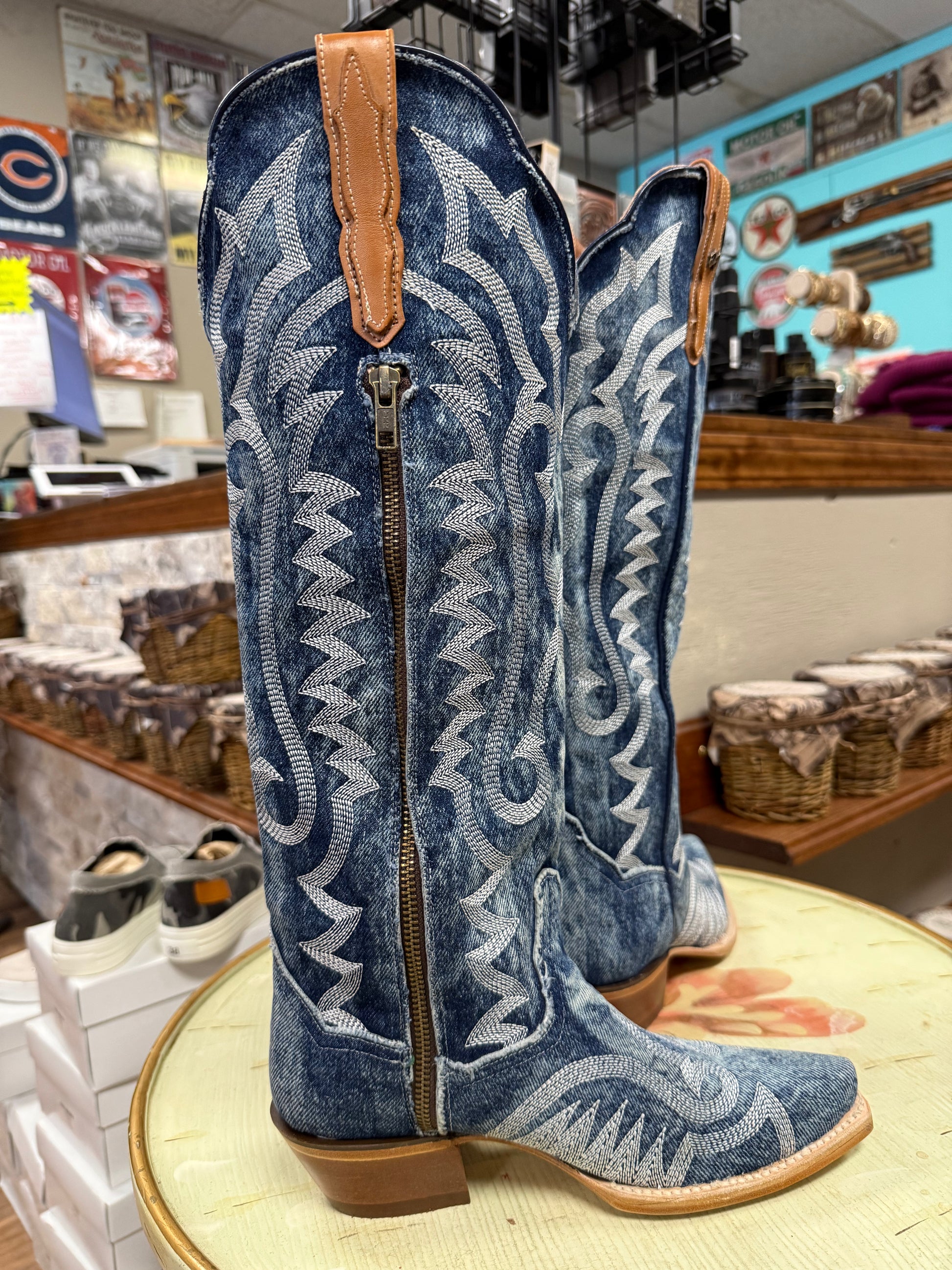 Dan Post Women's Denim Darlin' Tall Western Boots - Snip Toe