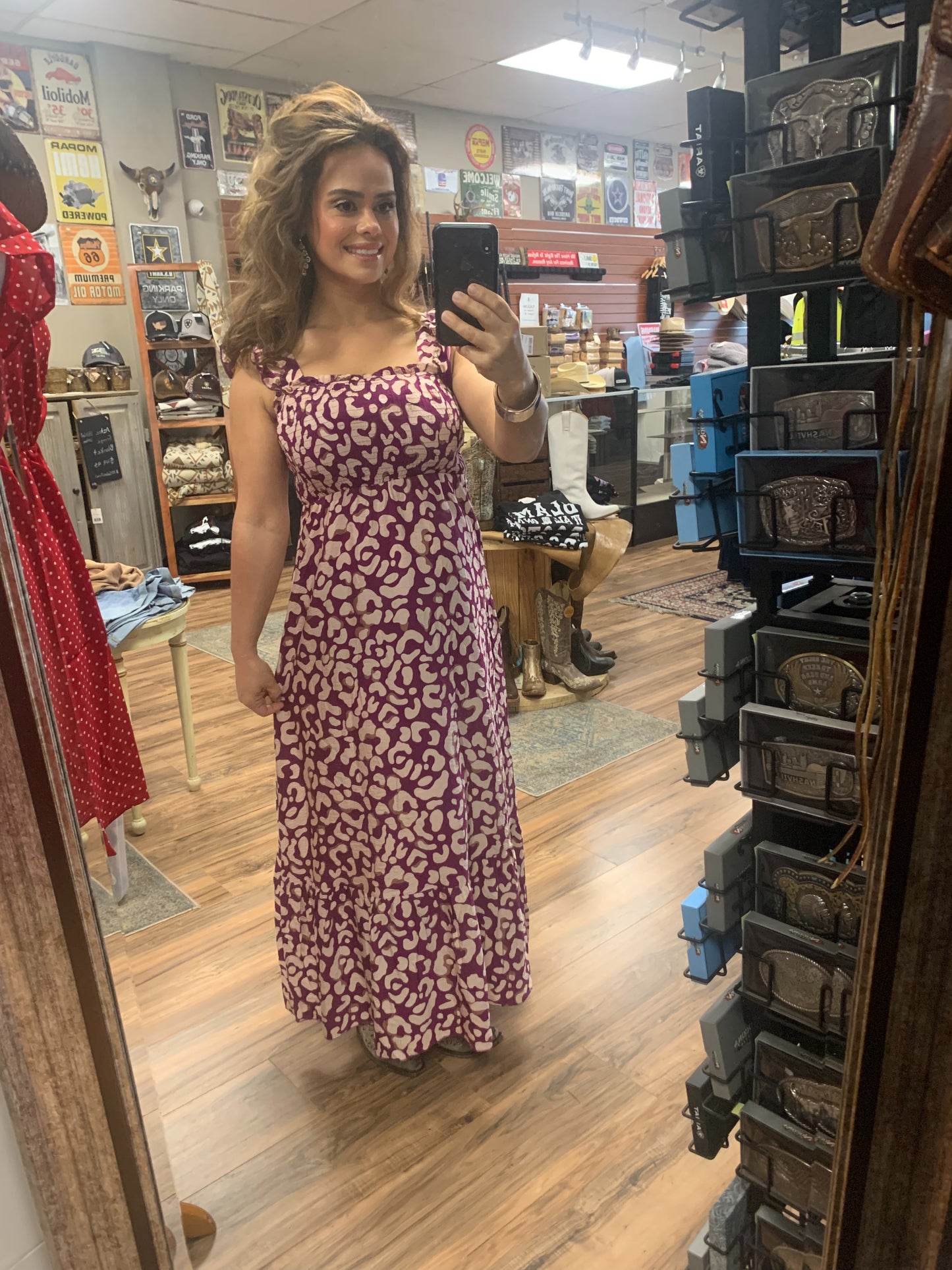 Rose Leopard Ruffle Maxi Dress