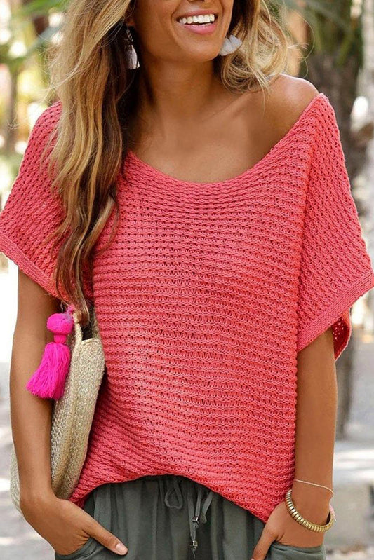 Loose Knit Short Dolman Sleeve Sweater