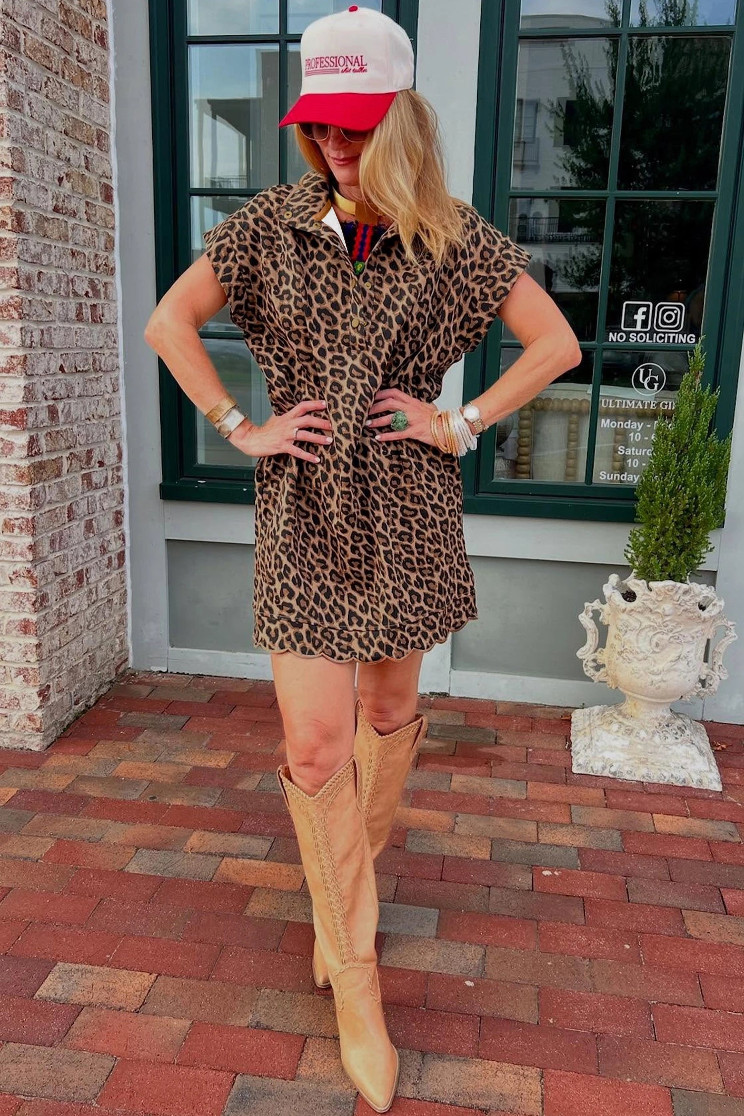 Khaki Leopard Dress with Pockets