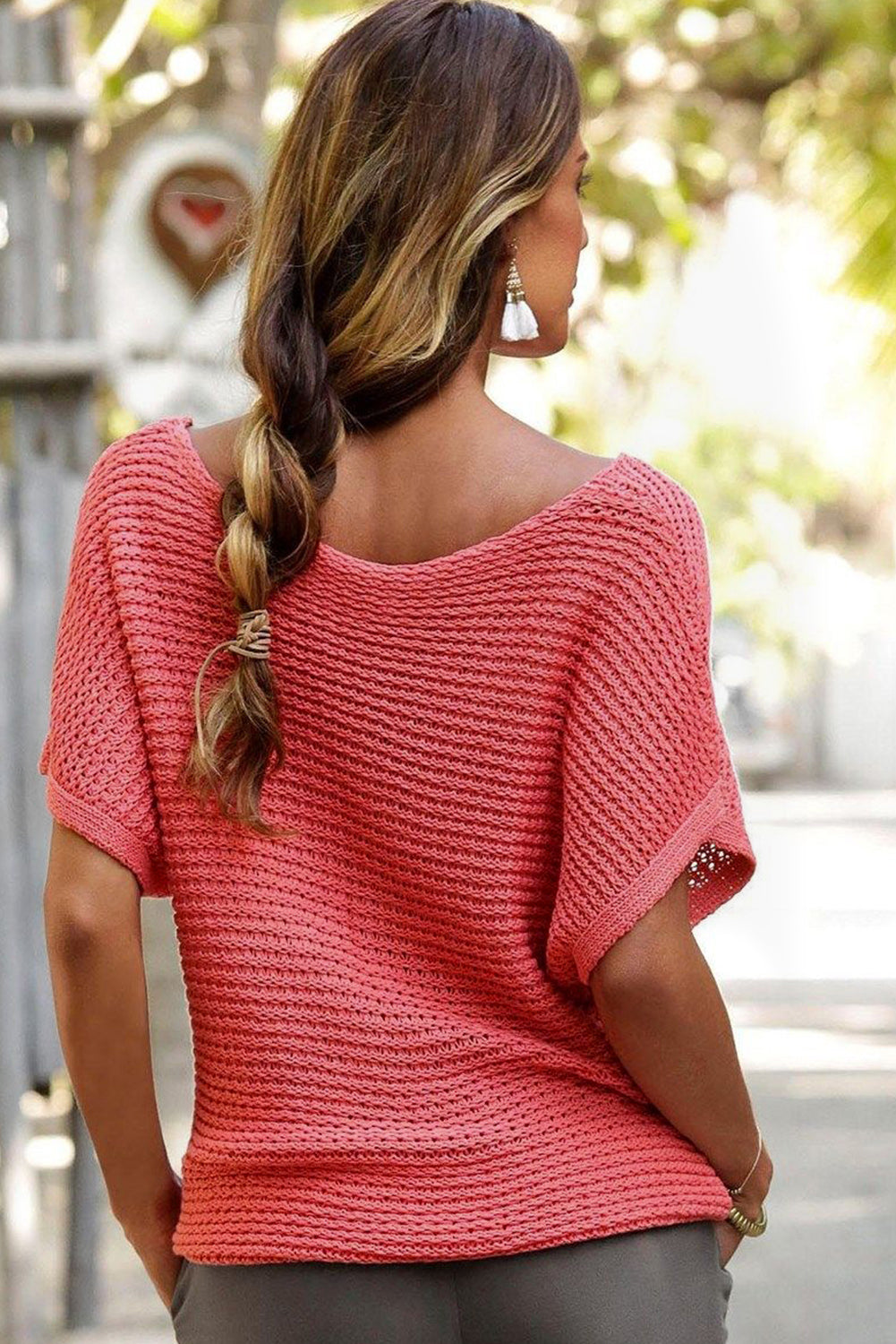 Loose Knit Short Dolman Sleeve Sweater
