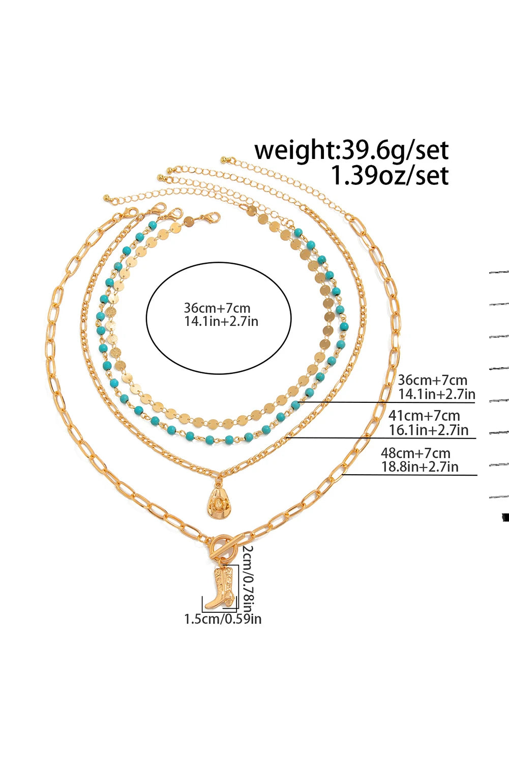 Gold Plated Cowgirl Fashion Turquoise Beading Necklace Set