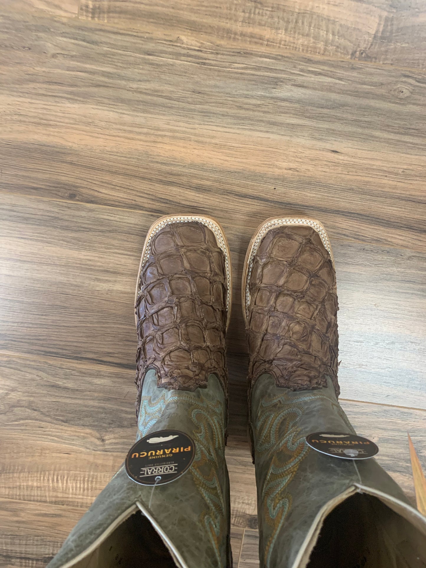 CORRAL Corral Men's Brown Turquoise Fish Embroidery Square Toe Western Boots A4048 - Boot N Shoot