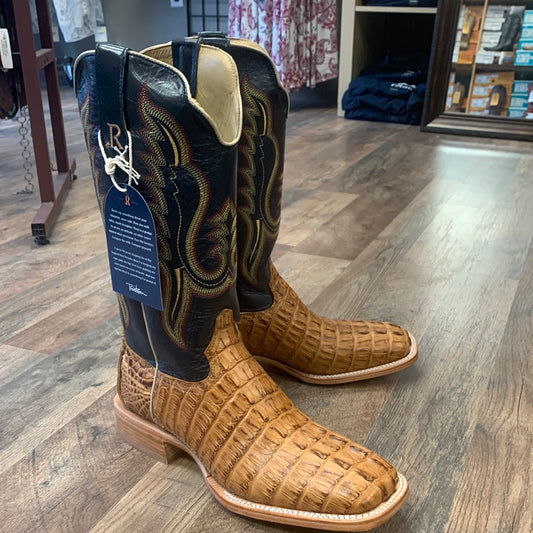 R Watson Saddle Hornback Caiman Tail Square Toe Boots RW3010-2