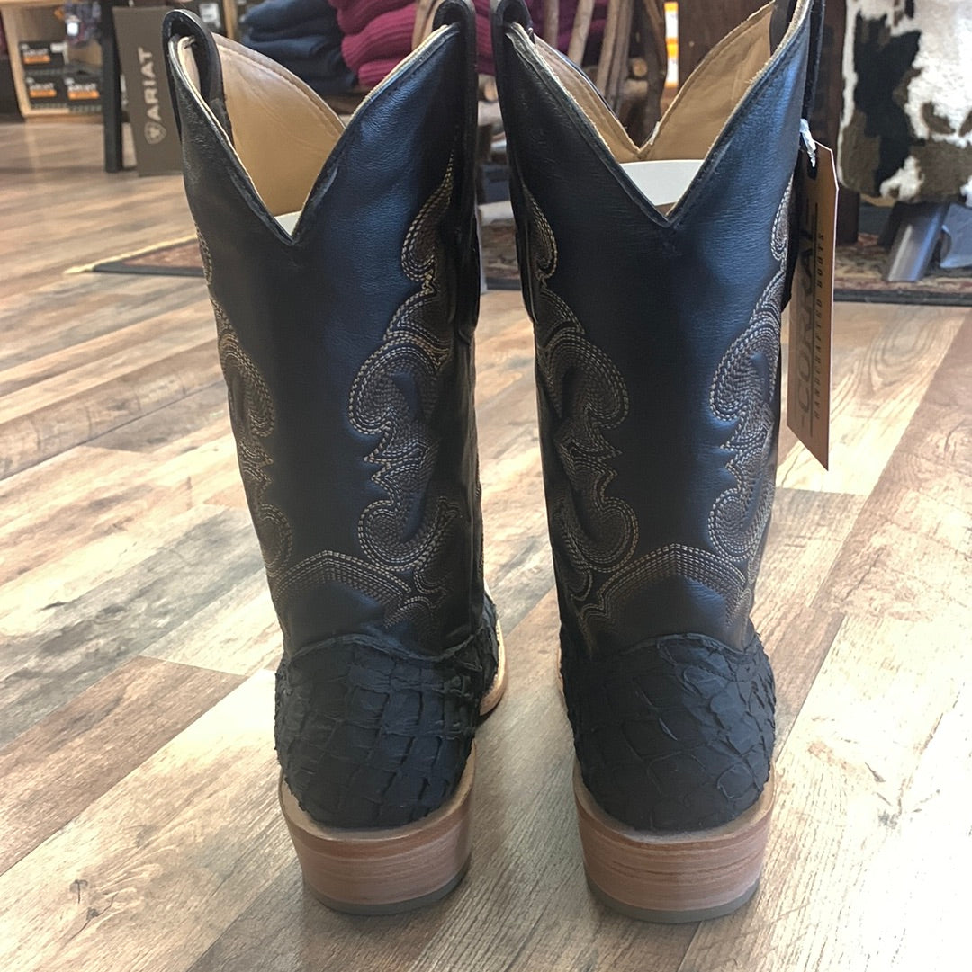 Corral Men's Black Pirarucu Embroidery Horseman Toe Western Cowboy Boots A4339