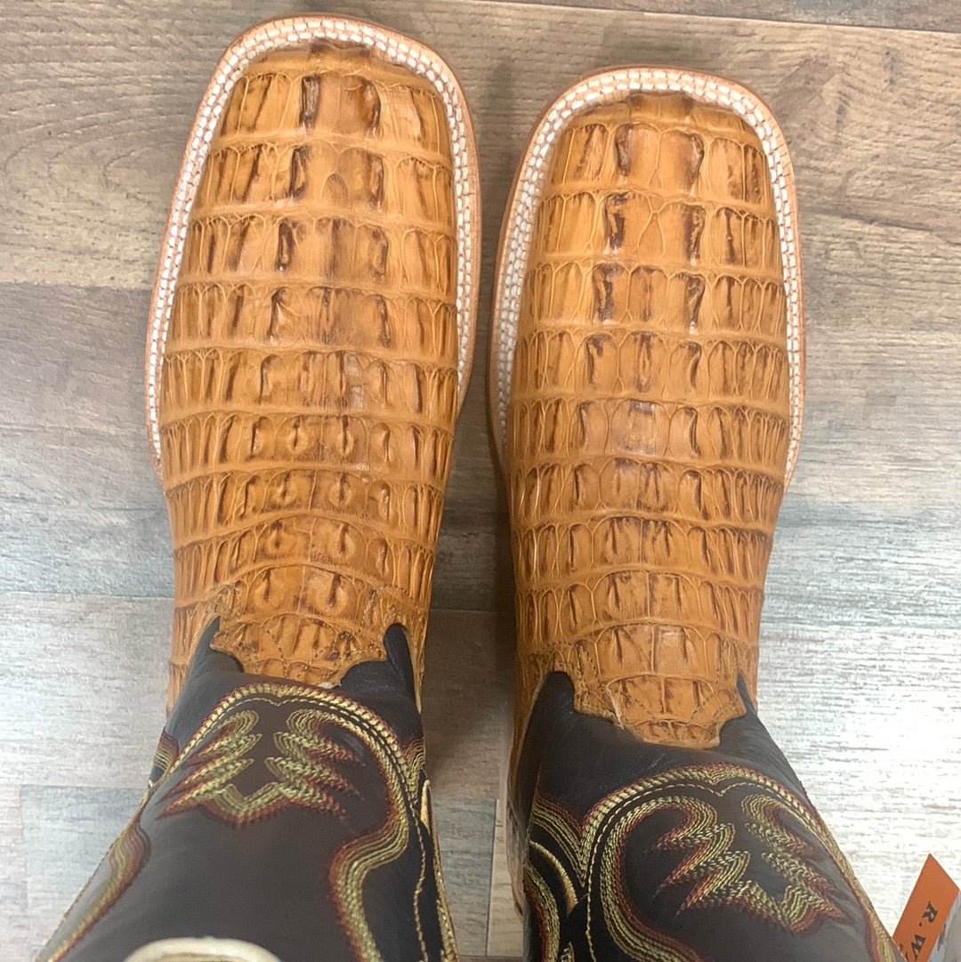 R Watson Saddle Hornback Caiman Tail Square Toe Boots RW3010-2