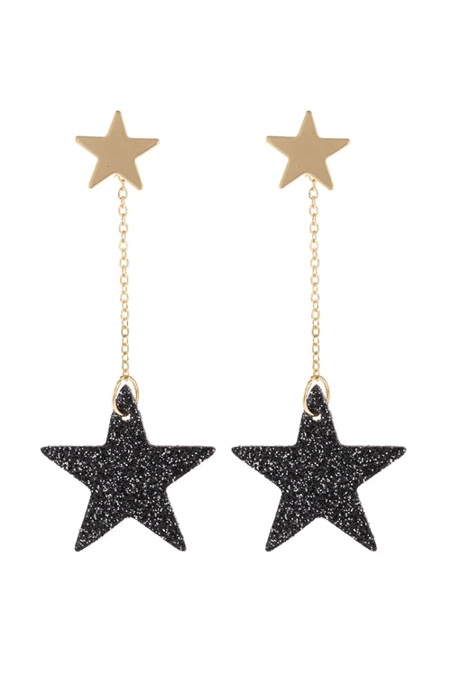 BLACK DANGLING GLITTER STAR EARRINGS - Boot N Shoot