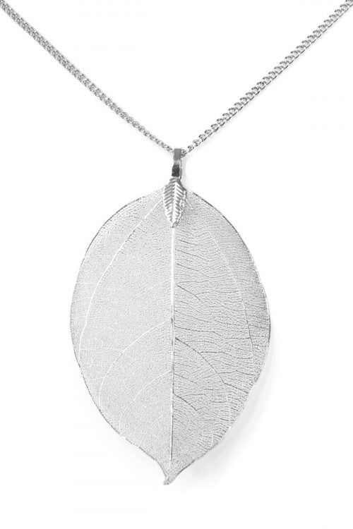 LIGHT SILVER LARGE LEAF PENDANT NECKLACE - Boot N Shoot