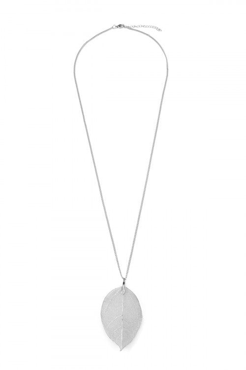 LIGHT SILVER LARGE LEAF PENDANT NECKLACE - Boot N Shoot