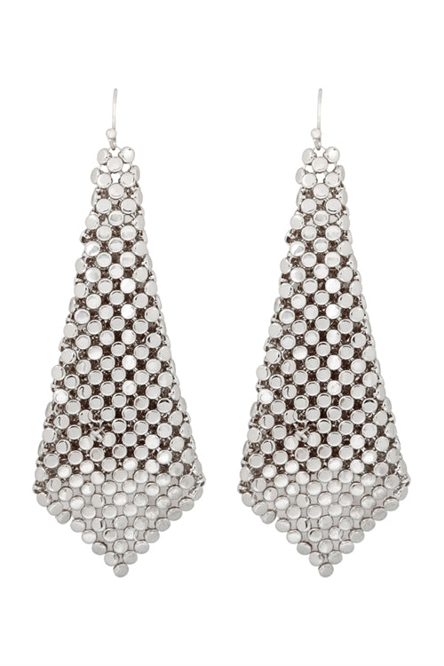 RHODIUM FLOPPY CONE SQUARE SHAPE DROP EARRINGS - Boot N Shoot