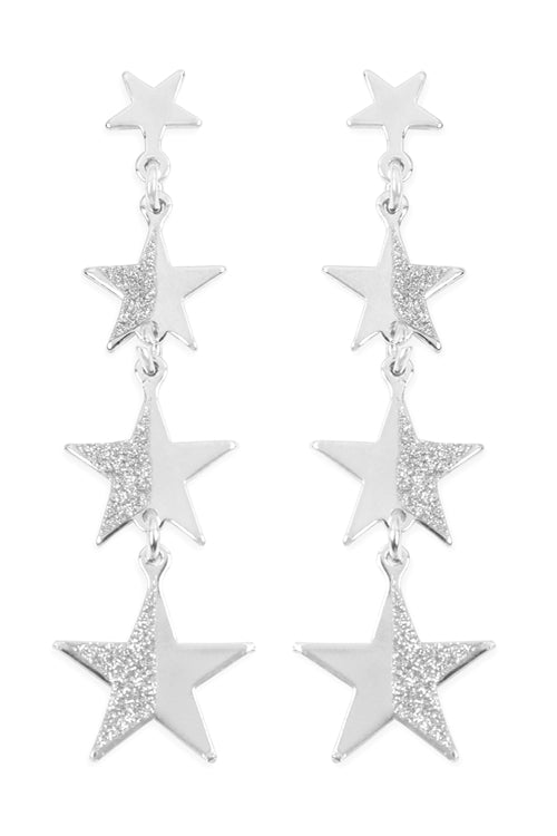 STAR TEXTURED LINK DANGLING EARRINGS-SILVER - Boot N Shoot
