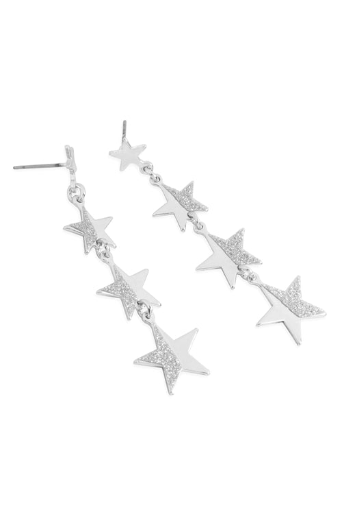 STAR TEXTURED LINK DANGLING EARRINGS-SILVER - Boot N Shoot