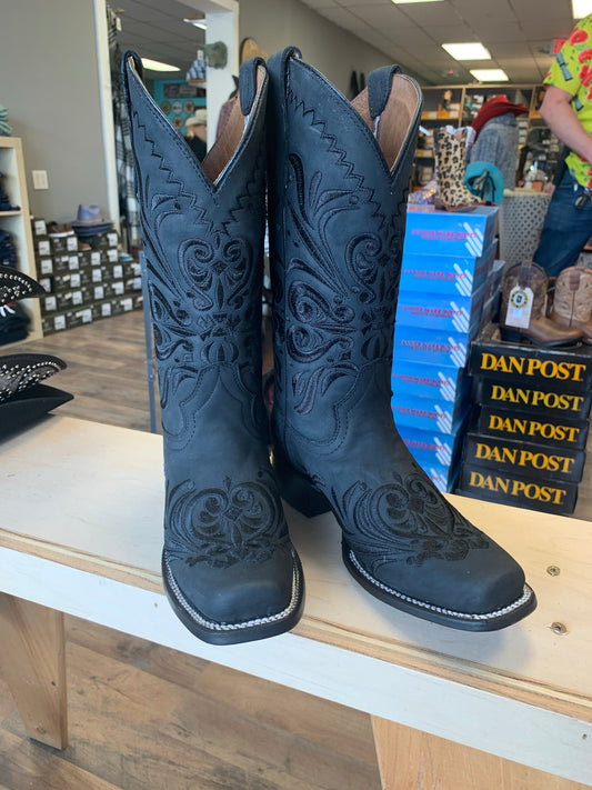 Women's Black Embroidery Wide Square Toe Boot by Corral L5464
