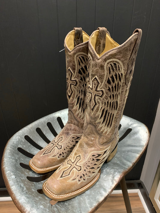 Corral Brown Black Wing And Cross Square Toe A1197