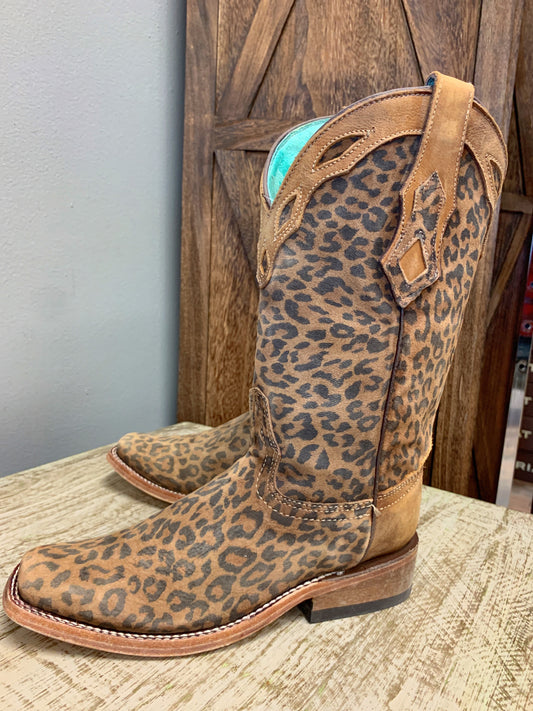 Corral Sand Leopard Print Overlay Boot Square Toe C3788 
