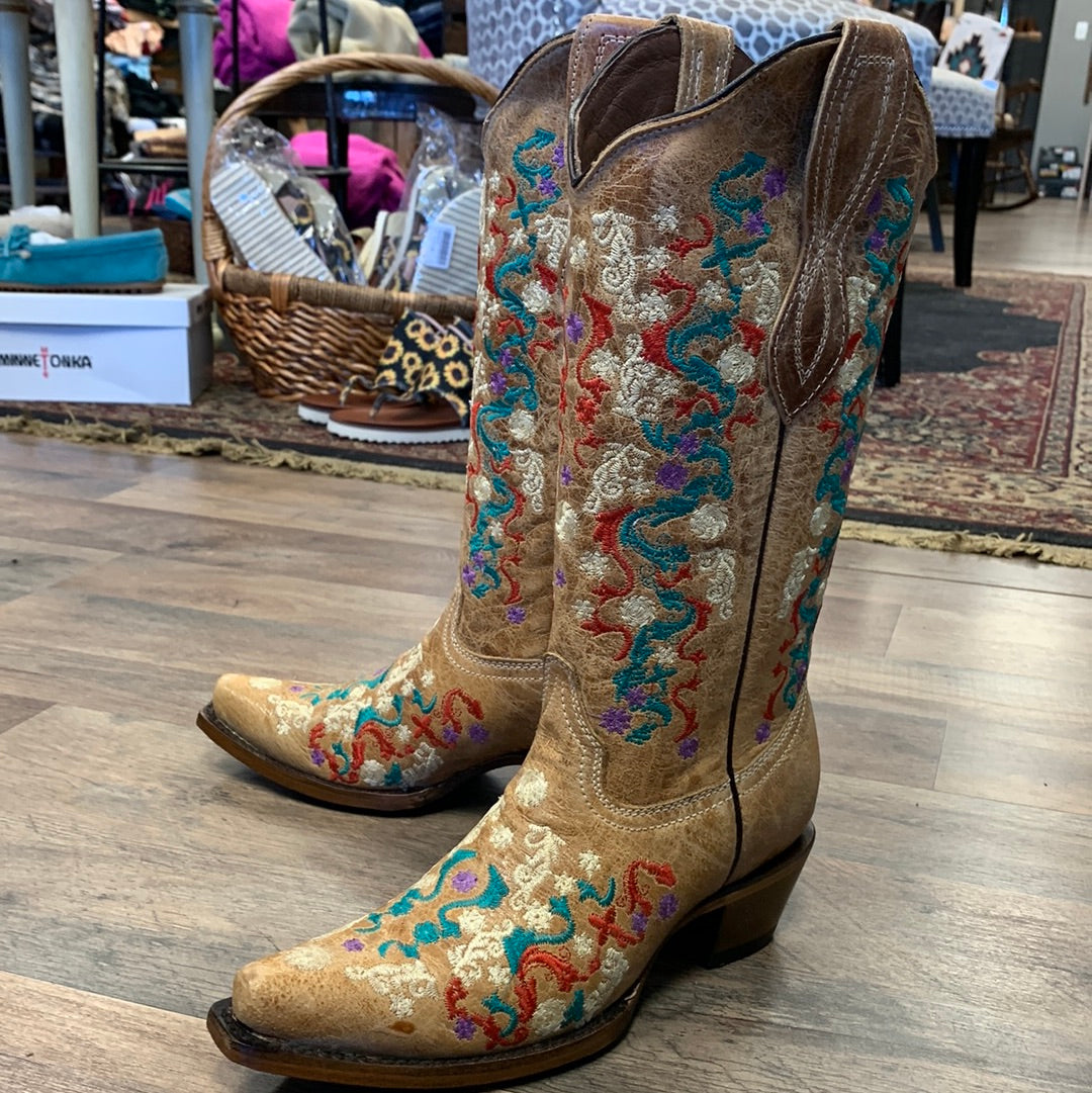 CIRCLE G BY CORRAL WOMEN'S FLORAL EMBROIDERY SNIP TOE WESTERN BOOTS - L2065