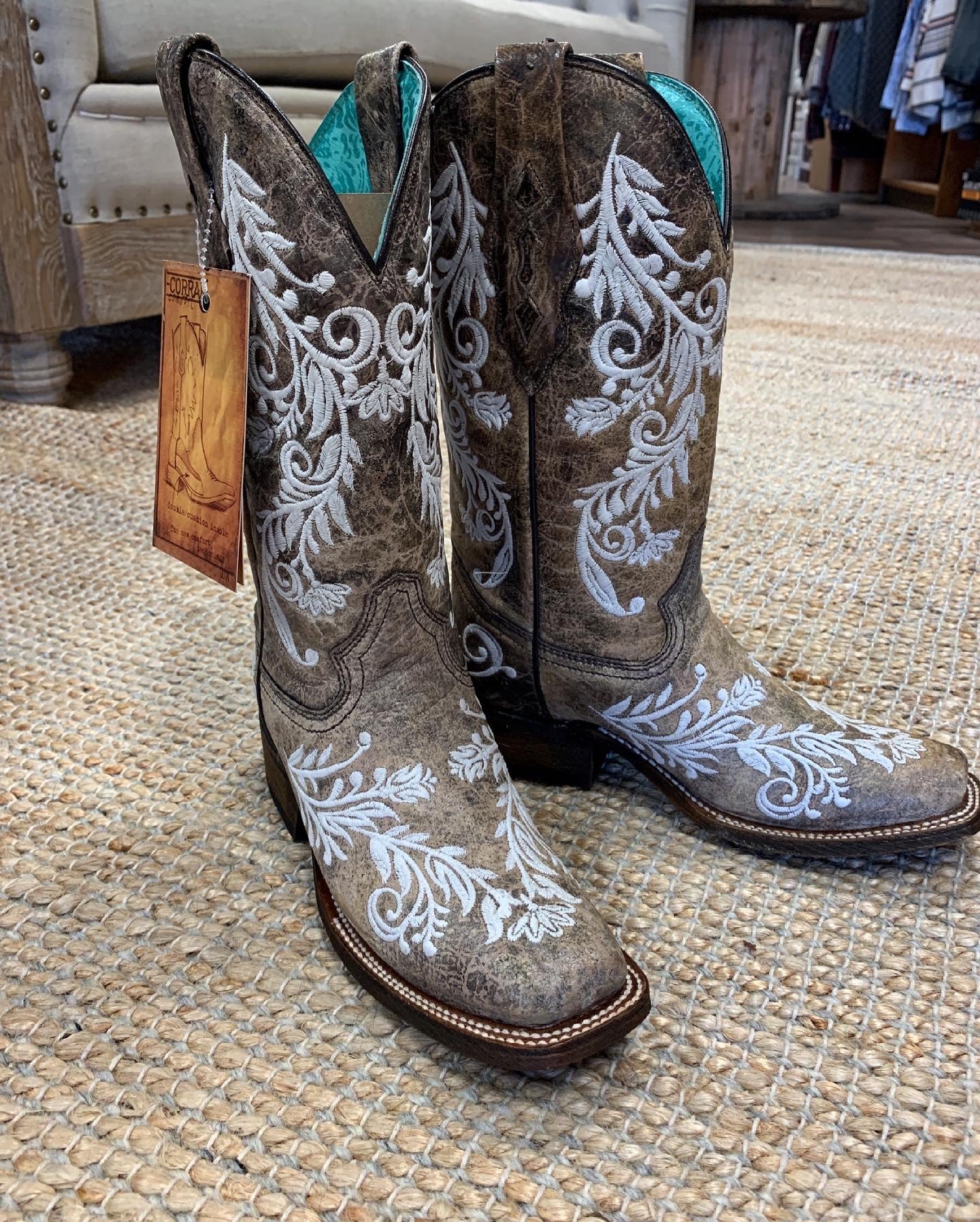 Corral Women's White Embroidery Glow Western Boots -Square Toe A4063