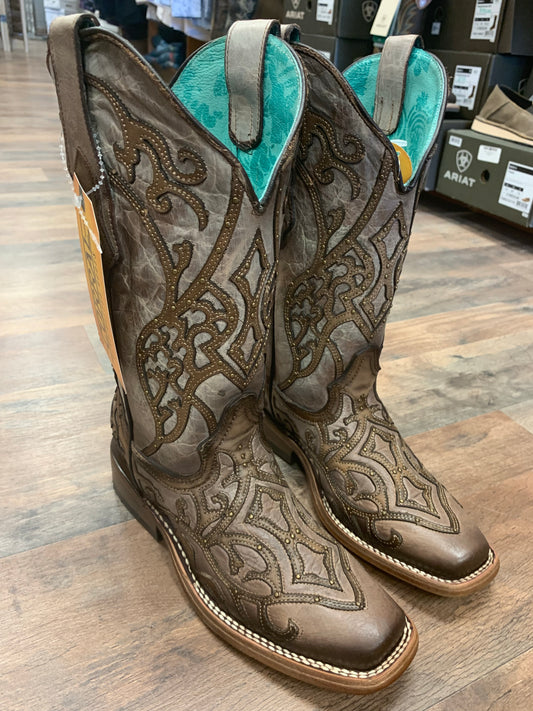 Corral Tan Overlay & Embroidery Square Toe C3769