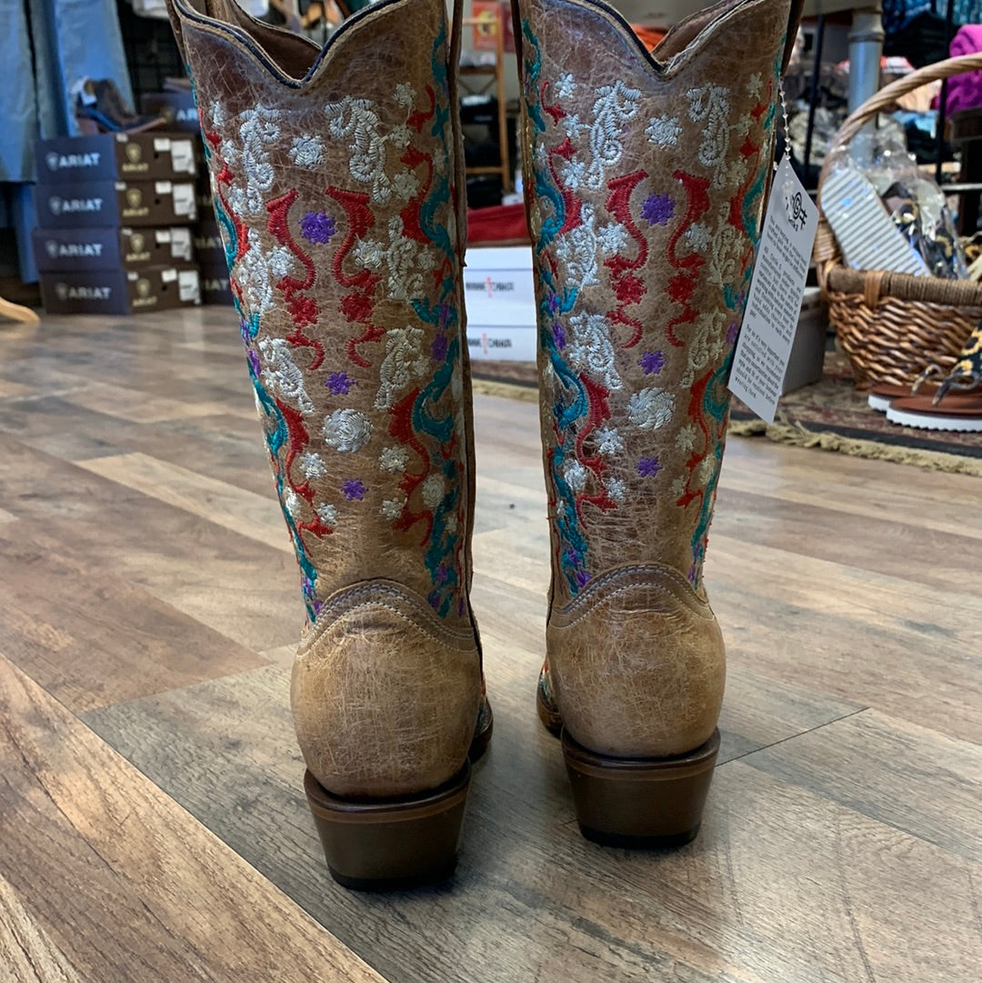 CIRCLE G BY CORRAL WOMEN'S FLORAL EMBROIDERY SNIP TOE WESTERN BOOTS - L2065