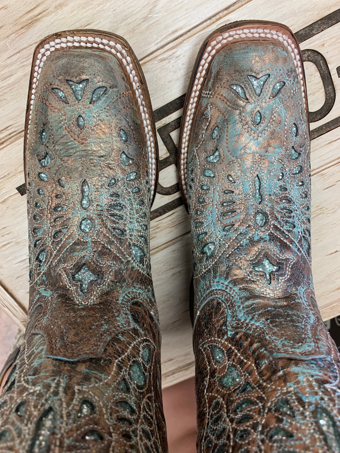 Corral Ladies Metallic Bronze/Turquoise Glitter Boot A2955