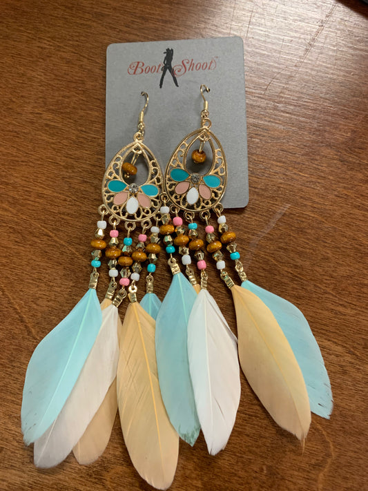 Multicolor Bohemian Hollow-out Feather Tassel Earrings