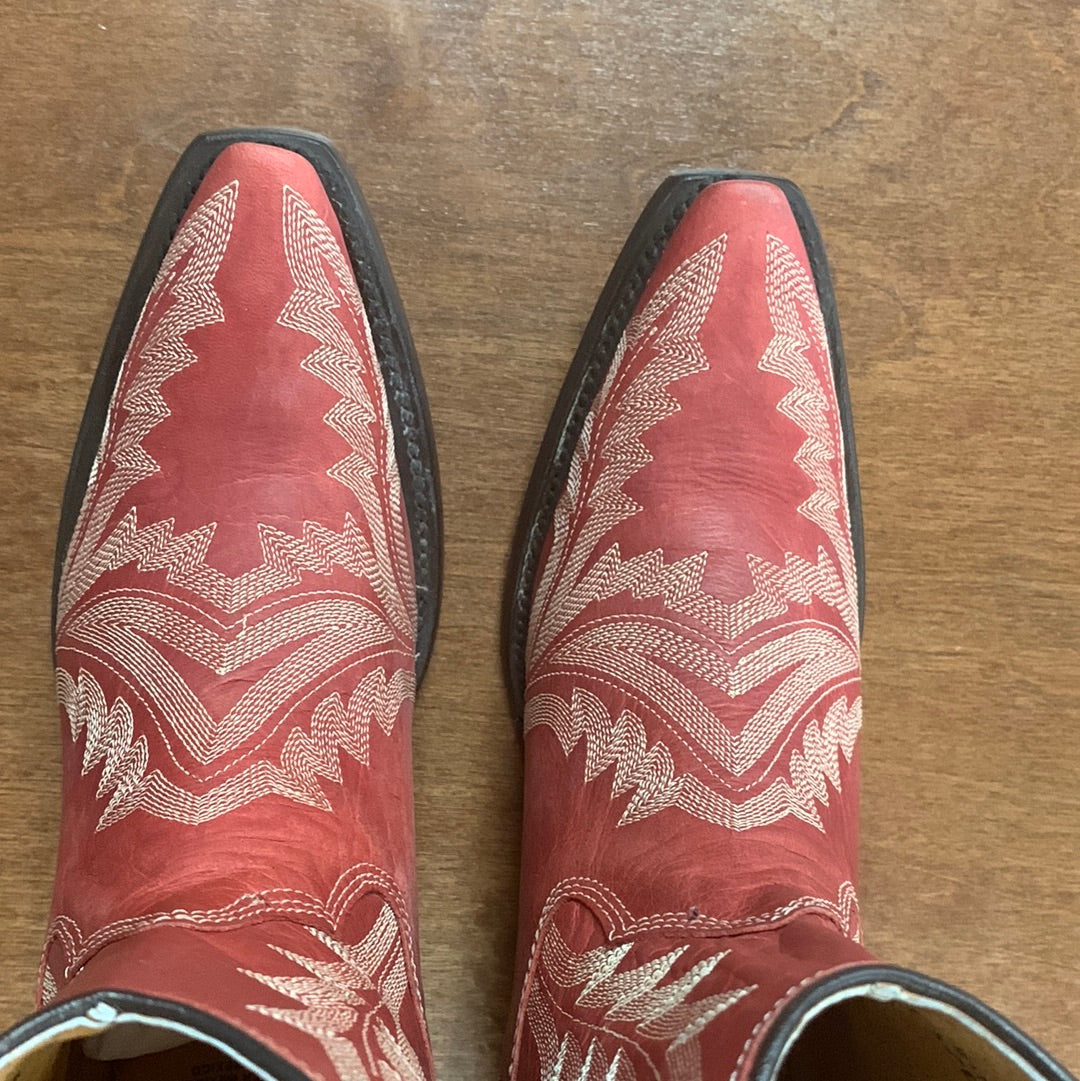 CORRAL Circle G by Corral Women's Red Embroidery & Zipper Cowgirl Ankle Bootie L5704