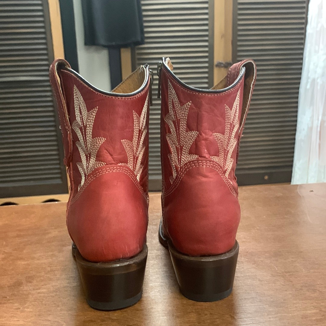 CORRAL Circle G by Corral Women's Red Embroidery & Zipper Cowgirl Ankle Bootie L5704 - Boot N Shoot
