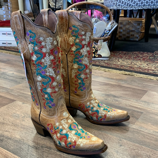CIRCLE G BY CORRAL WOMEN'S FLORAL EMBROIDERY SNIP TOE WESTERN BOOTS - L2065