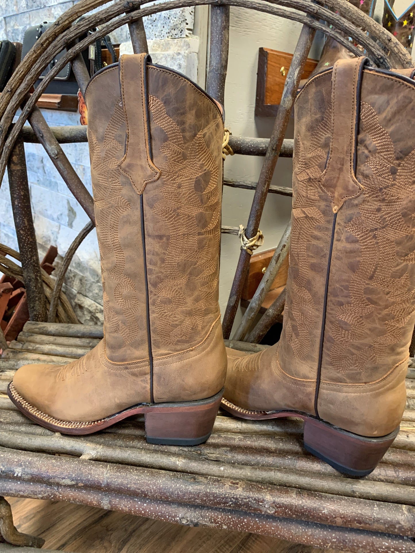 Tanner Mark Boots Women’s Cognac Calf W/Tonal Stitch Pattern