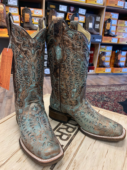 Corral Ladies Metallic Bronze/Turquoise Glitter Boot A2955