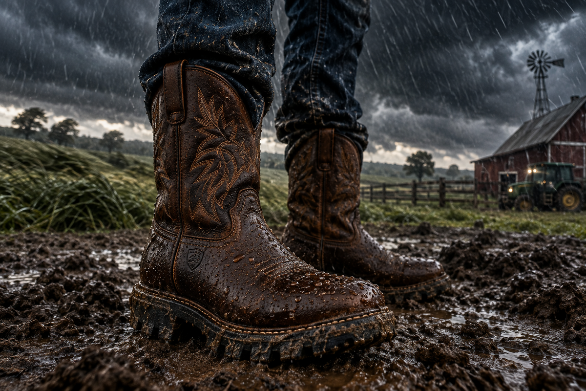 norestern boots on a farm