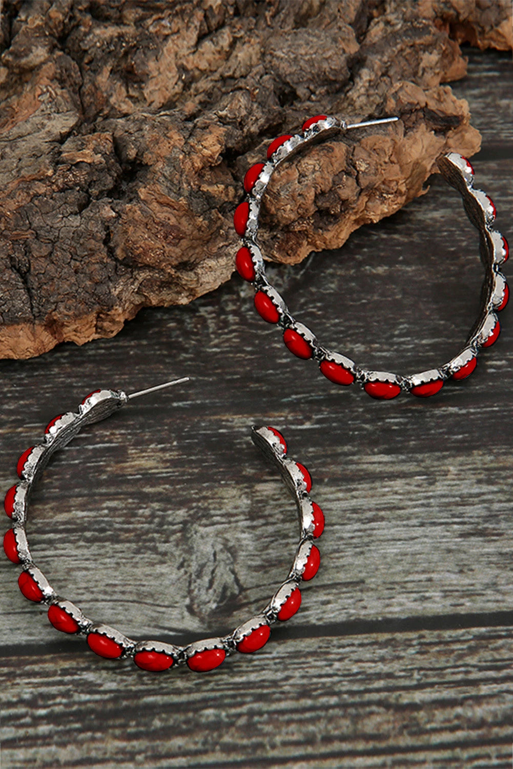 Red Inlay Retro C-shape Earrings