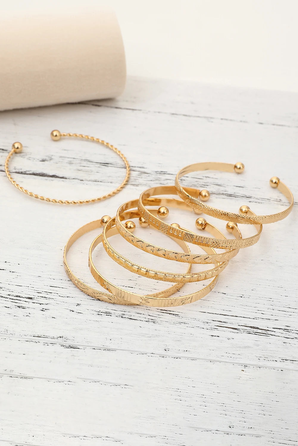 Textured Plated Open Alloy Bangle Set